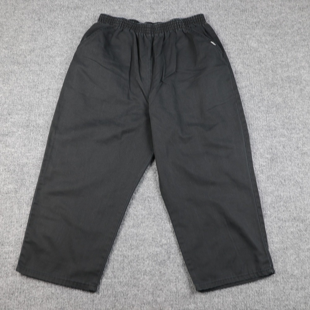 VTG Chic Pants Womens 16 Black Elastic Waist Pull On Cotton Twill Casual Pockets